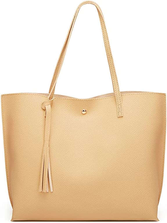 Women's Soft Faux Leather Tote Shoulder Bag from Dreubea, Big Capacity Tassel Handbag