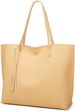 Load image into Gallery viewer, Women&#39;s Soft Faux Leather Tote Shoulder Bag from Dreubea, Big Capacity Tassel Handbag
